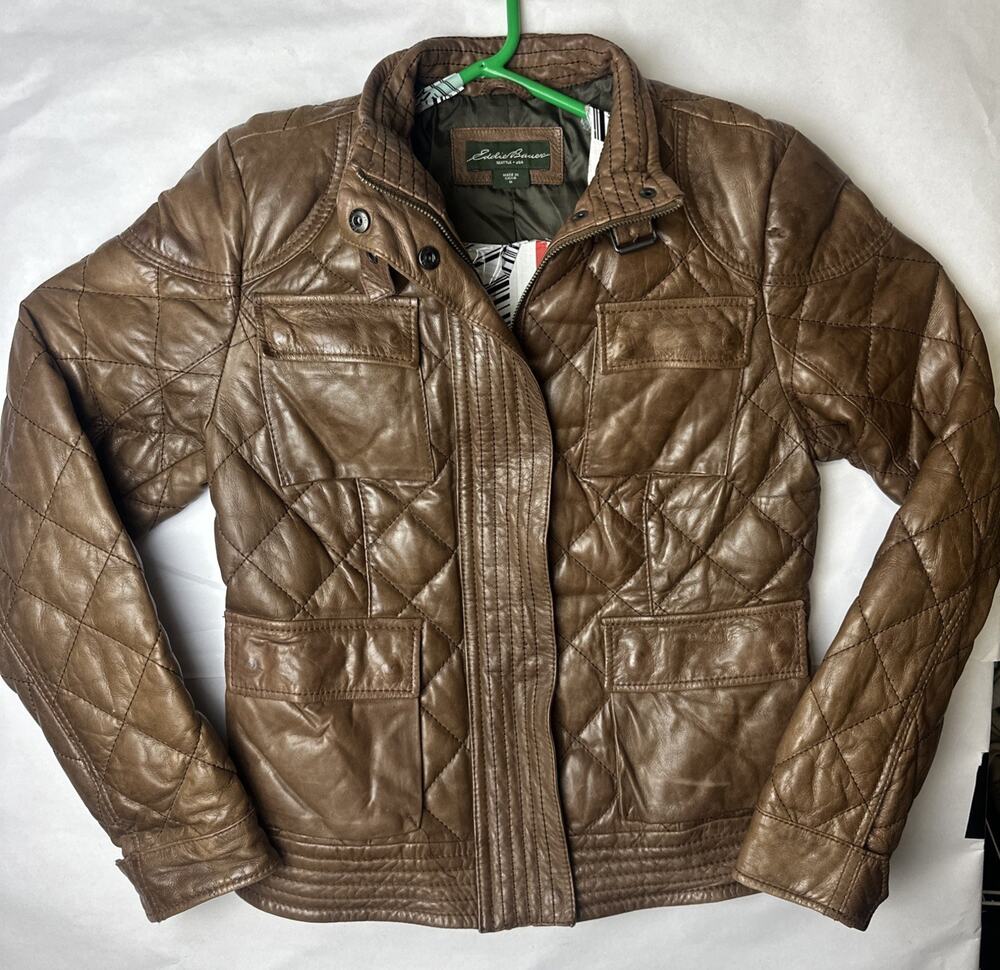 Vintage Eddie Bauer 100 Lamb Leather Jacket Campus Biker Bomber Coat Women M